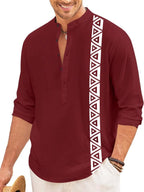 Finivo Fashion MenS Short Kurta With Printed Geometric Side Panel | Cotton Blend Full Sleeve Ethnic Topwear With Mandarin Collar