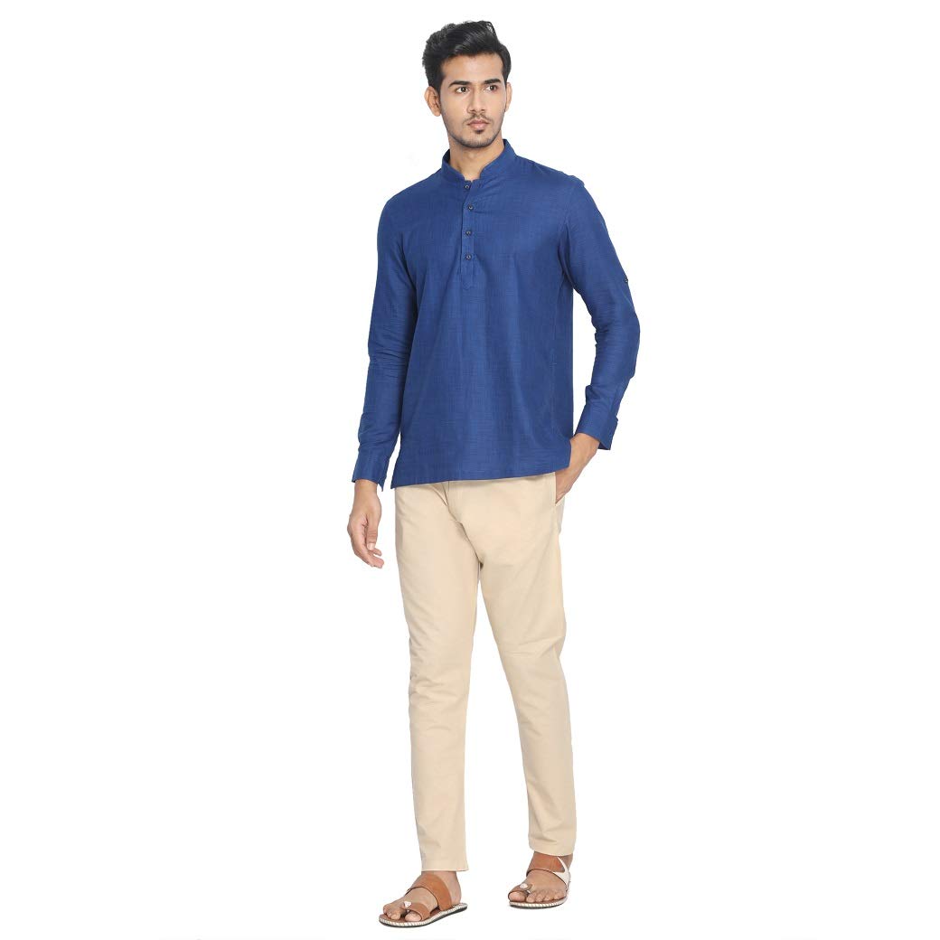 Manyavar MenS Cotton Blend Regular Kurta (Mls0051_Blue_S)