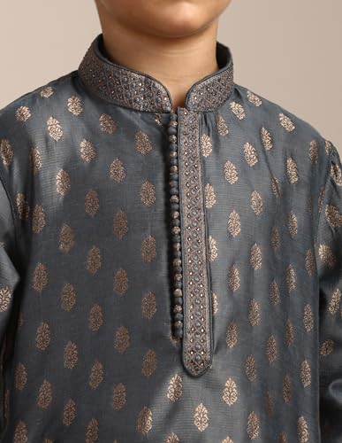 Manyavar Boys Grey Art Silk Kurta Pyjama Set(10-12 Years)
