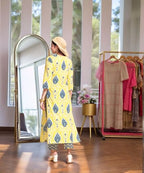 ANNI DESIGNER Womens Rayon Viscose Straight Printed Kurta with Pant (Bechari Yellow_XL_Yellow_X-Large)