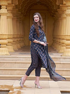 ANNI DESIGNER Womens Cotton Blend Straight Printed Kurta with Pant (Bagwara Blue_L_Blue_Large)