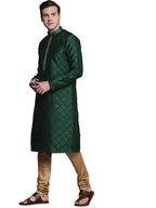 Manyavar Jacquard Print Knee Long Full Sleeves Kurta And Pyjama Set For Men - (Green, Large)