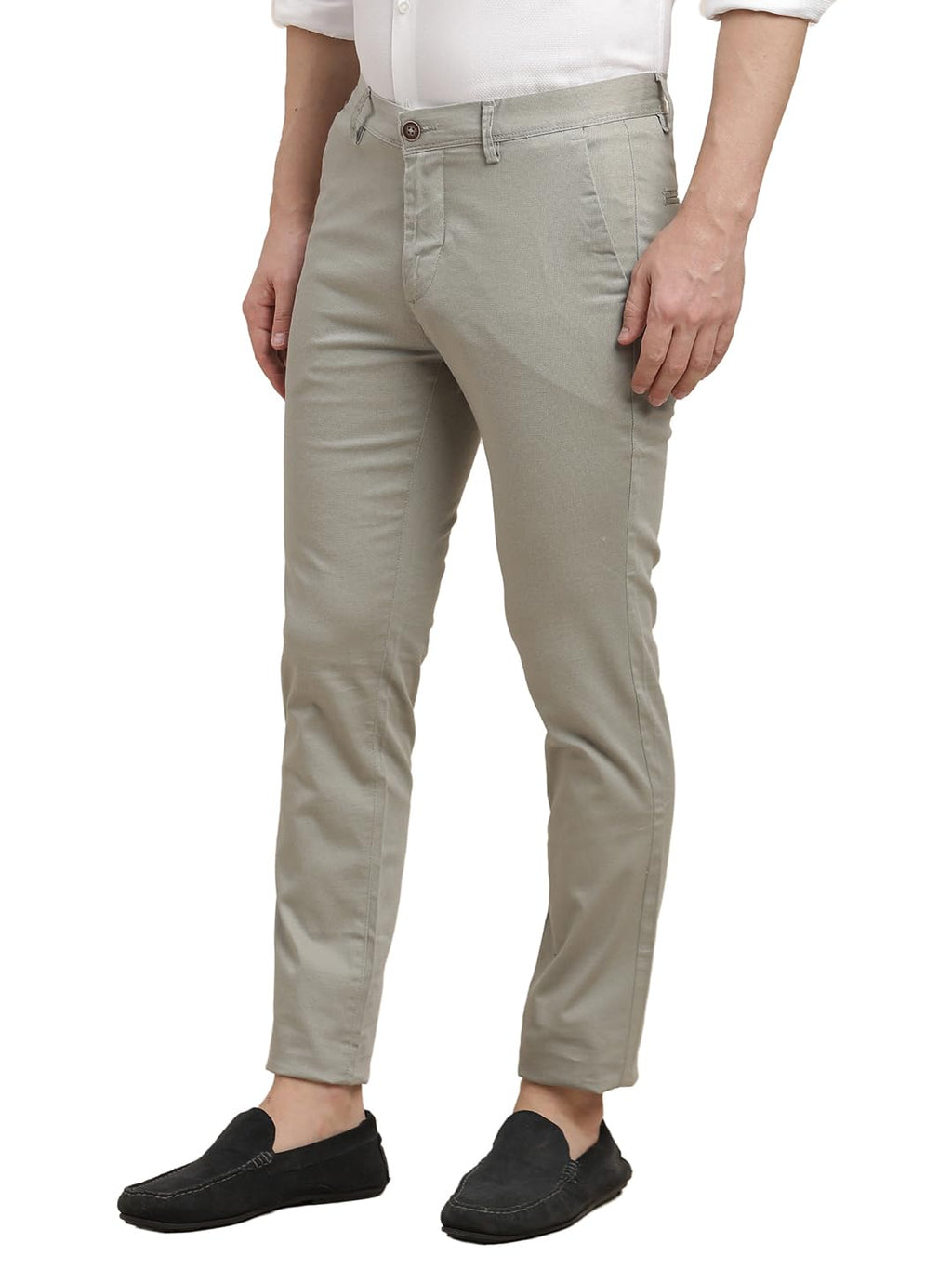 Turtle Men Cotton Stretch Heather Grey Printed Narrow Fit Casual Trouser