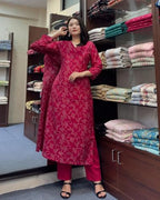 ANNI DESIGNER Womens Cotton Blend Straight Printed Kurta with Pant (Siwan Pink_S_Pink_Small)