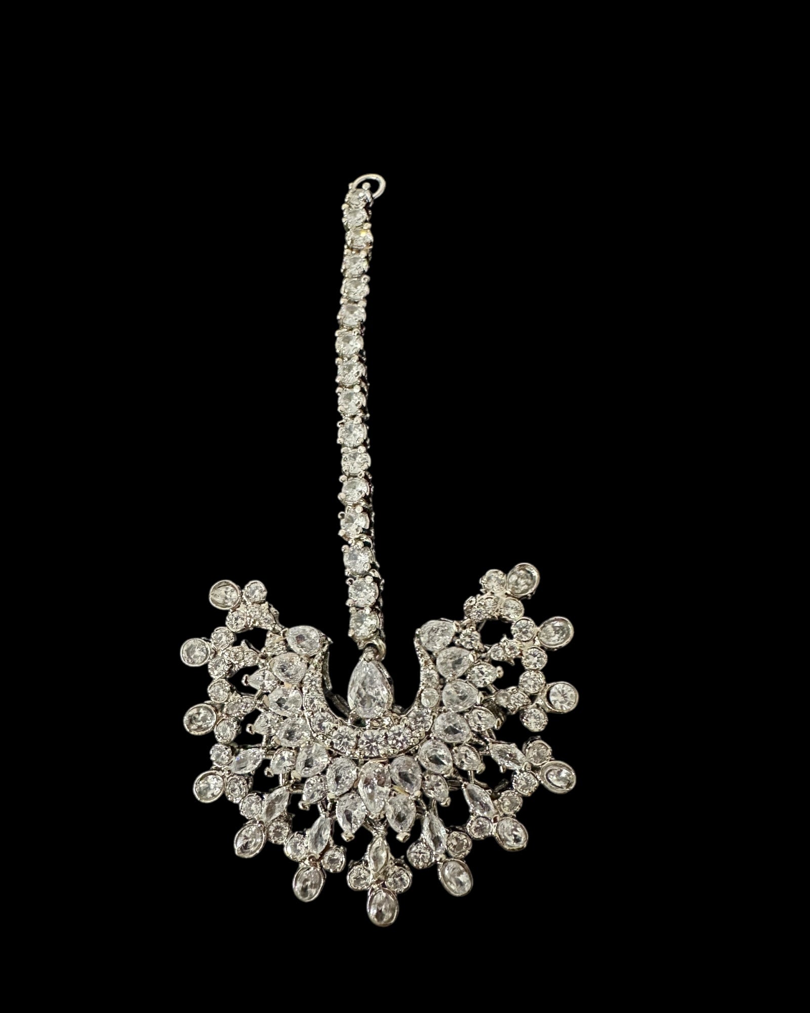 DJET95 Subhana silver plated chandbali earrings tika set  ( READY TO SHIP )