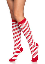 Leg Avenue Candy cane lurex knee socks. Red/White Color