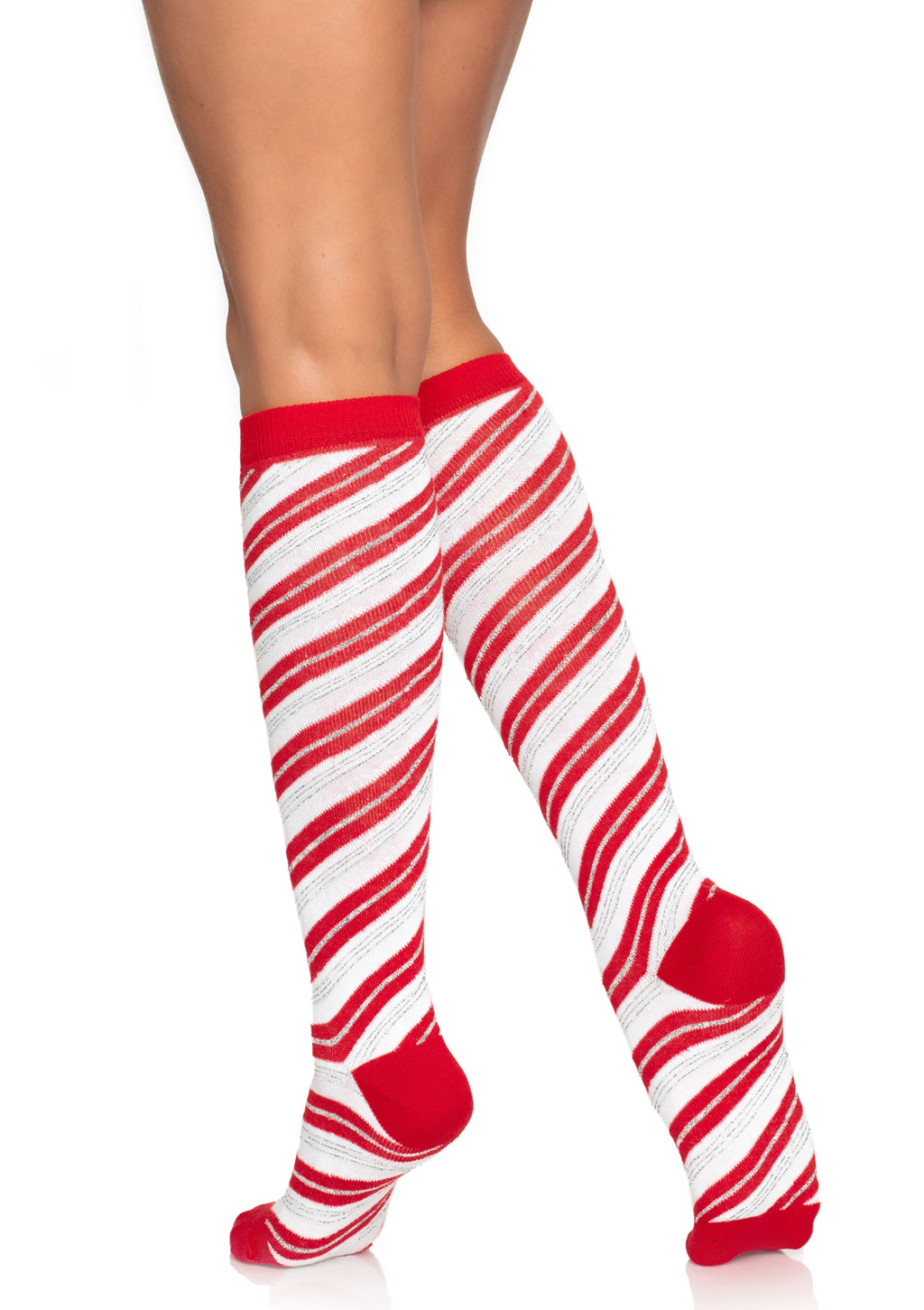 Leg Avenue Candy cane lurex knee socks. Red/White Color
