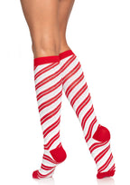 Leg Avenue Candy cane lurex knee socks. Red/White Color