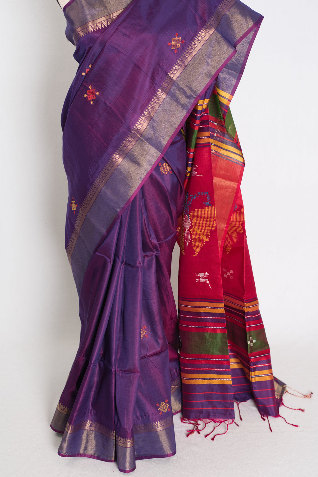 Pritha : Lightweight Bishnupur Katan Silk Saree in Purple and Red