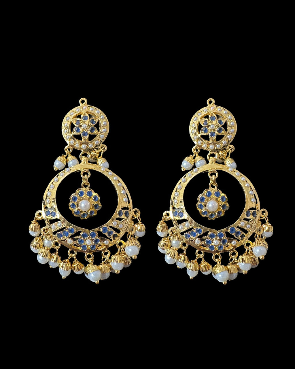 DNS202 sapphire pearl jadau necklace set with tika ( SHIPS IN 3 WEEKS )
