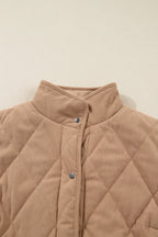 Camel Plus Size Quilted Cord Snap Button Vest Jacket