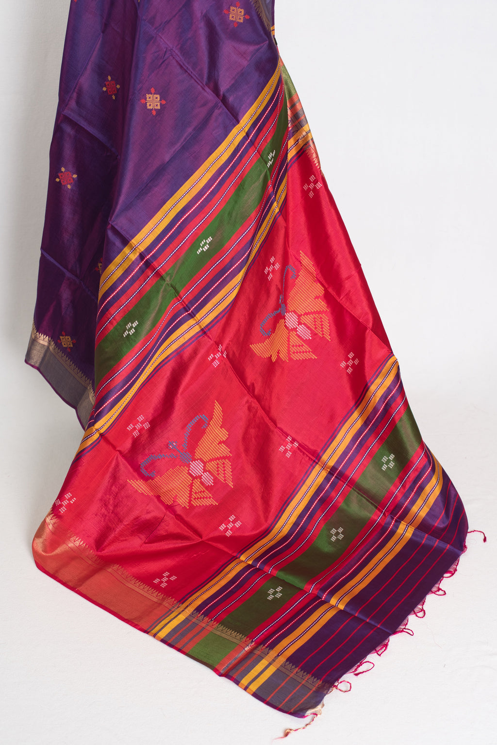 Pritha : Lightweight Bishnupur Katan Silk Saree in Purple and Red