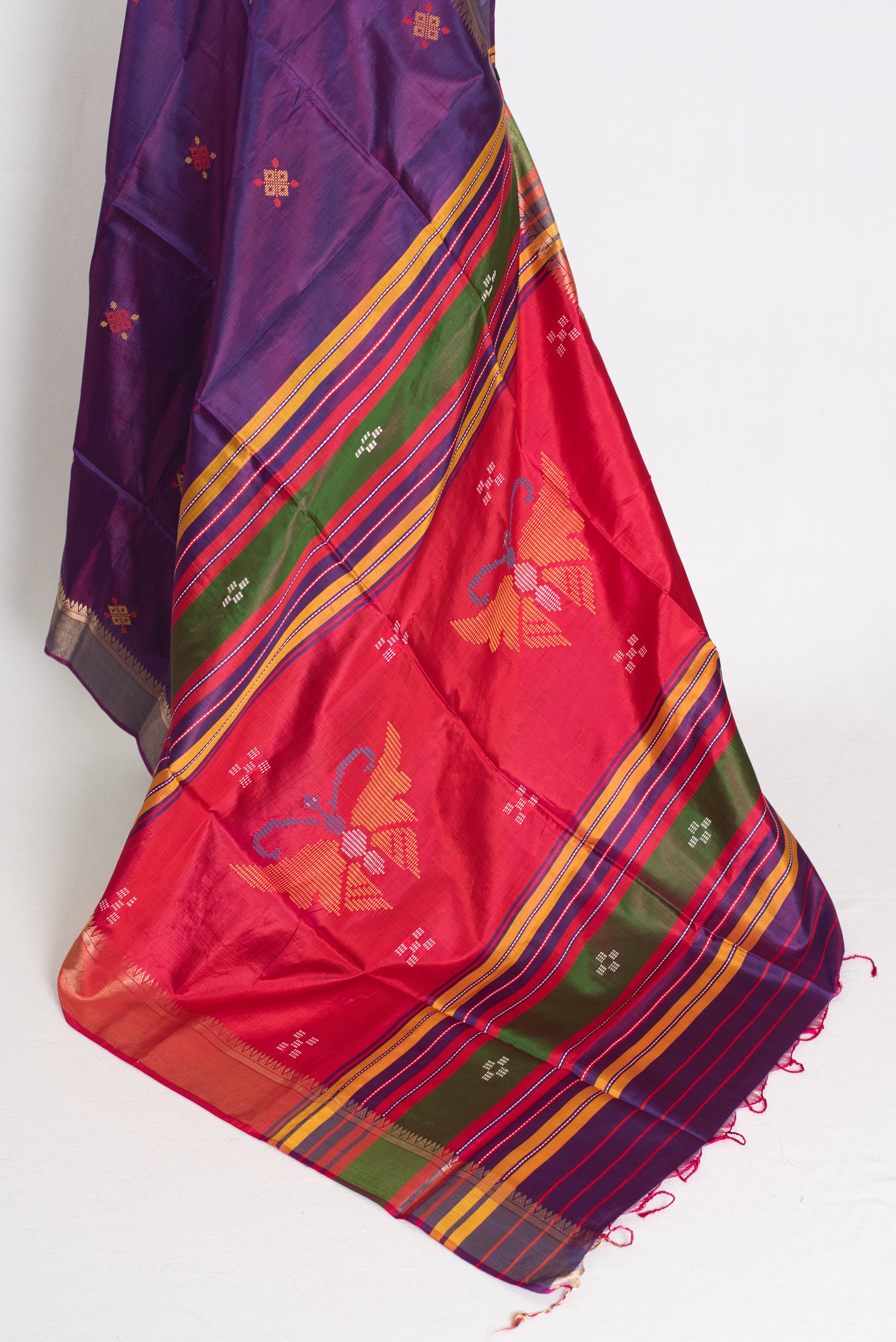 Pritha : Lightweight Bishnupur Katan Silk Saree in Purple and Red