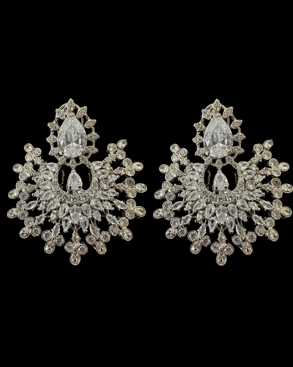 DJET95 Subhana silver plated chandbali earrings tika set  ( READY TO SHIP )