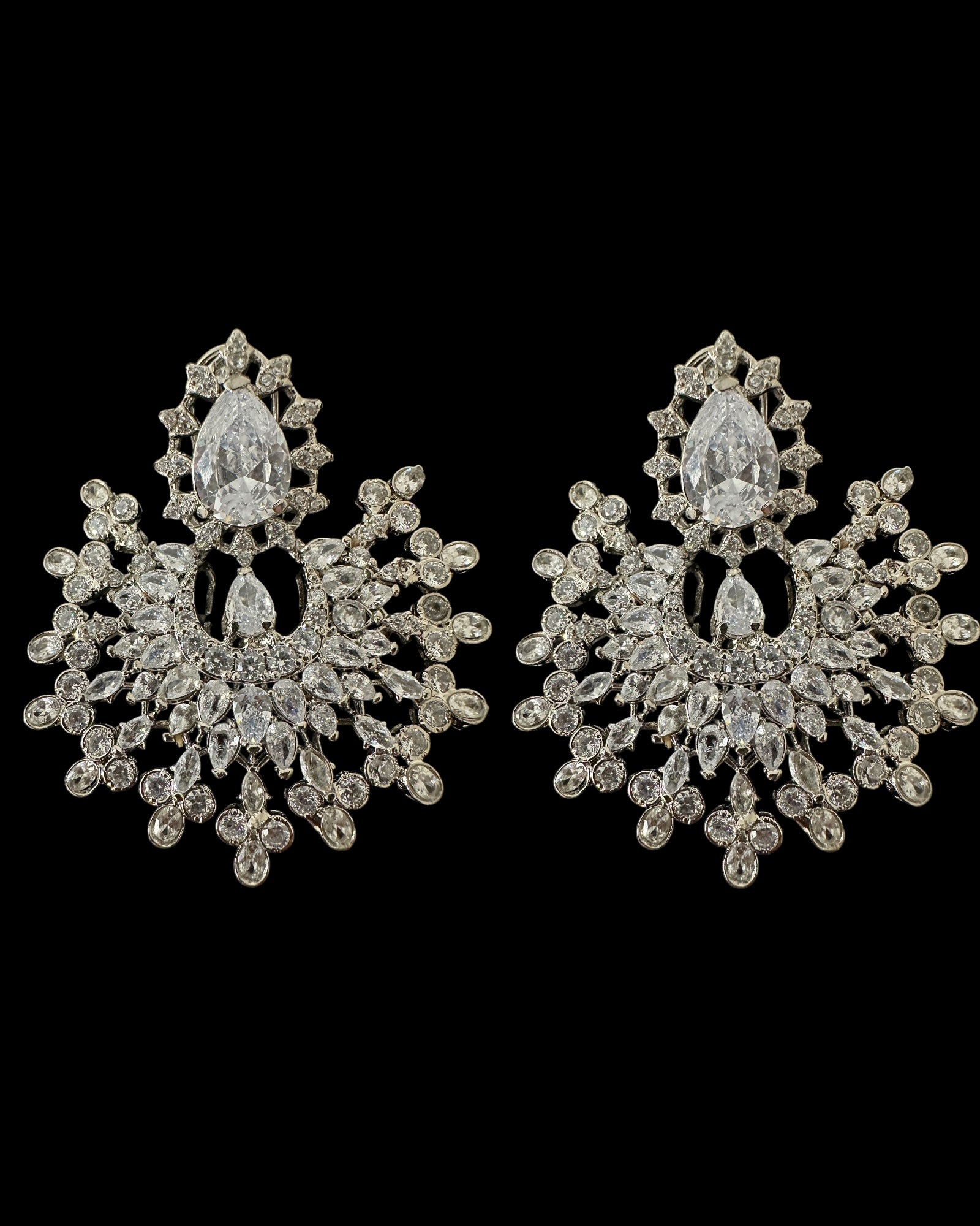 DJET95 Subhana silver plated chandbali earrings tika set  ( READY TO SHIP )