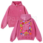 Cute Bug Print Pink Washed Hoodie – Vintage Aesthetic Pullover, Relaxed Streetwear Style