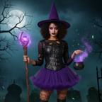 Halloween Purple Tutu Skirt for Women – 5 Layer Puffy Crinoline, Witch Fairy Vampire Costume Petticoat, Cosplay & Dance Outfit