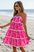 Women's Mini Dress Mini Dress - Floral Tie Shoulder - A-Line Vacation Style