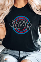 USA Patriotic Blue Red Circles July Graphic Tee T-Shirt