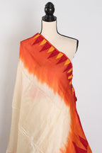 Kalpana: Cream & Orange Bengal Tussar Silk Saree | Silk Mark Certified