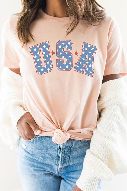 Starred USA Patriotic Graphic Tee T-Shirt