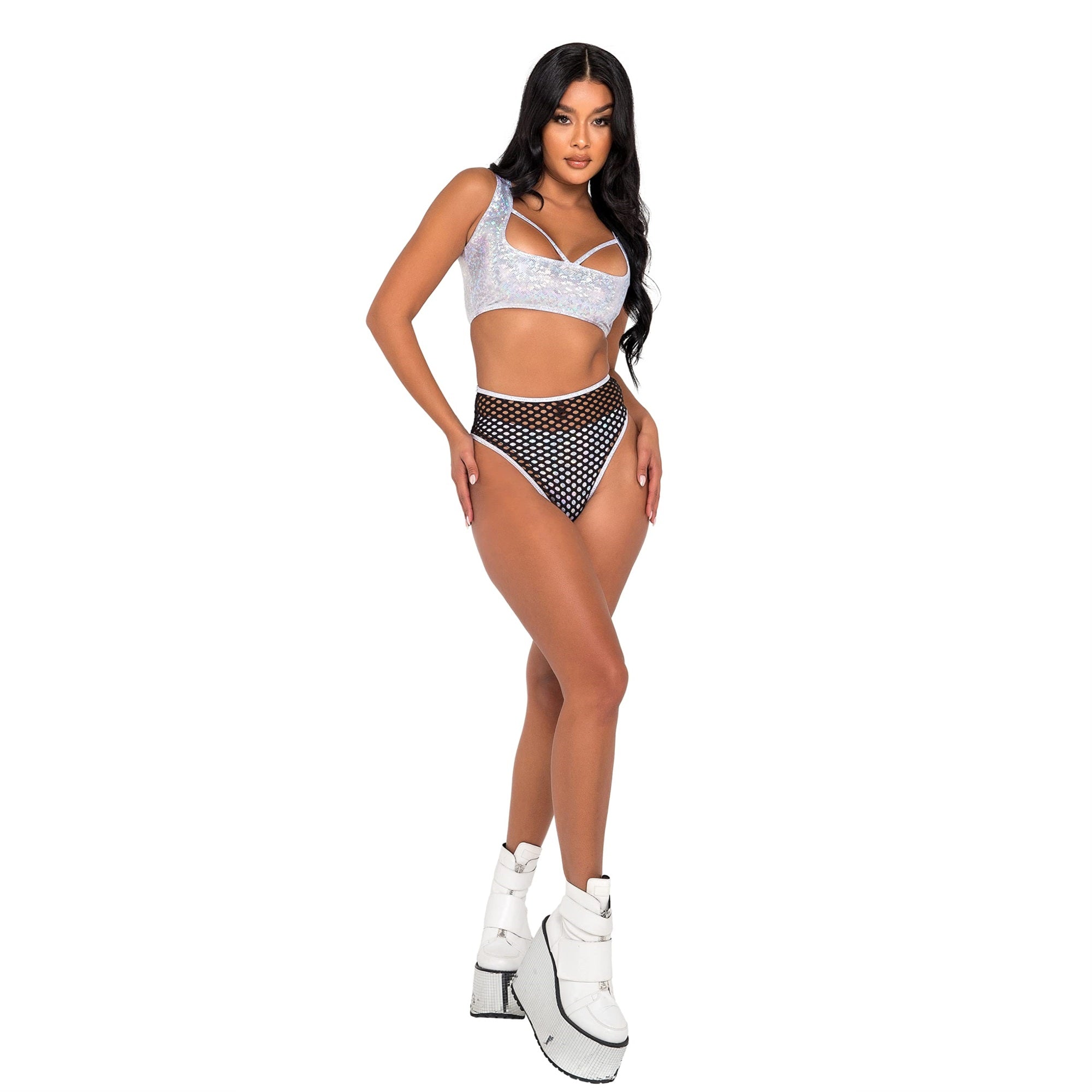 6077 - Fishnet Skirt - Small / Black/White