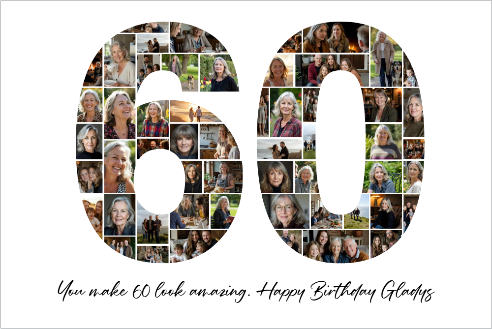 60th Birthday Photo Collage Template – Canva Editable, Digital Download