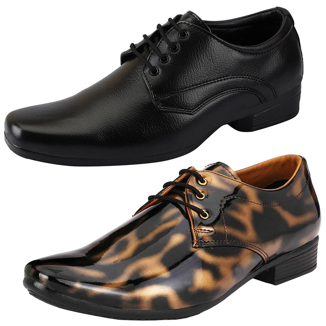 Graceful Formal Shoes/Party Shoes/ 2 Shoes Combo with Free Belt for Men and Boys (BAZAAR8534_VTR01BlkGld001Blk1Brwn) Multic 9