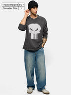 The Souled Store Official Punisher: Logo Oversized Pullovers for Men and Boys Grey