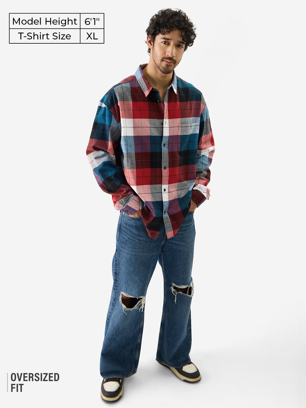 The Souled Store Plaid: Black/Blue/Red Checks Long Sleeve Collared Neck Button Down Cotton Relaxed Fit Shirts for Men and Boys -