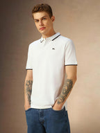 Dennis Lingo Mens White Poly Cotton Loose Fit Solid Half Sleeve Polo T-Shirt