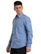 Turtle Men Blue Cotton Solid Slim Fit Formal Shirts