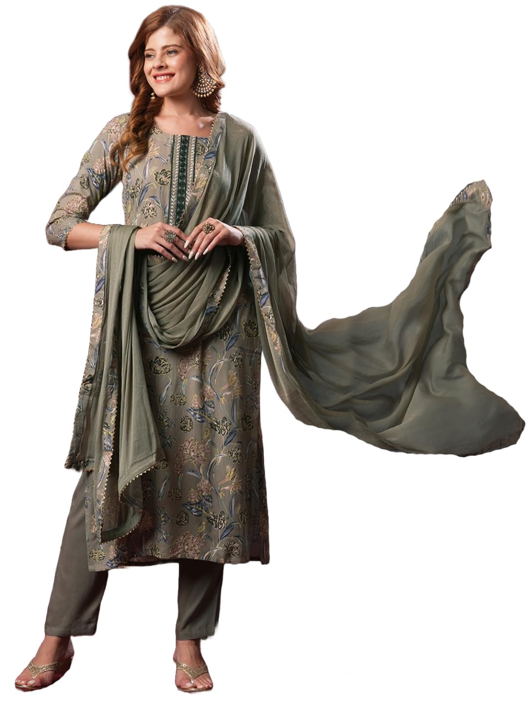 ANNI DESIGNER Womens Rayon Blend Printed Straight Kurta with Pant & Dupatta (VICE Grey-VKS03_XL_Grey_X-Large)