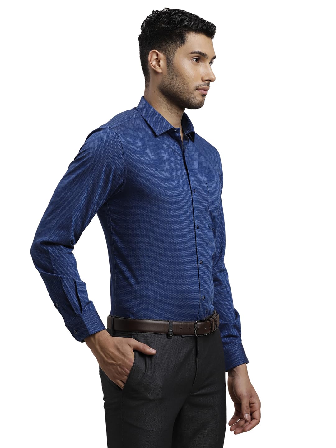 Turtle Men Pure Cotton Regular Fit Dobby Full Sleeve Blue Formal Shirt