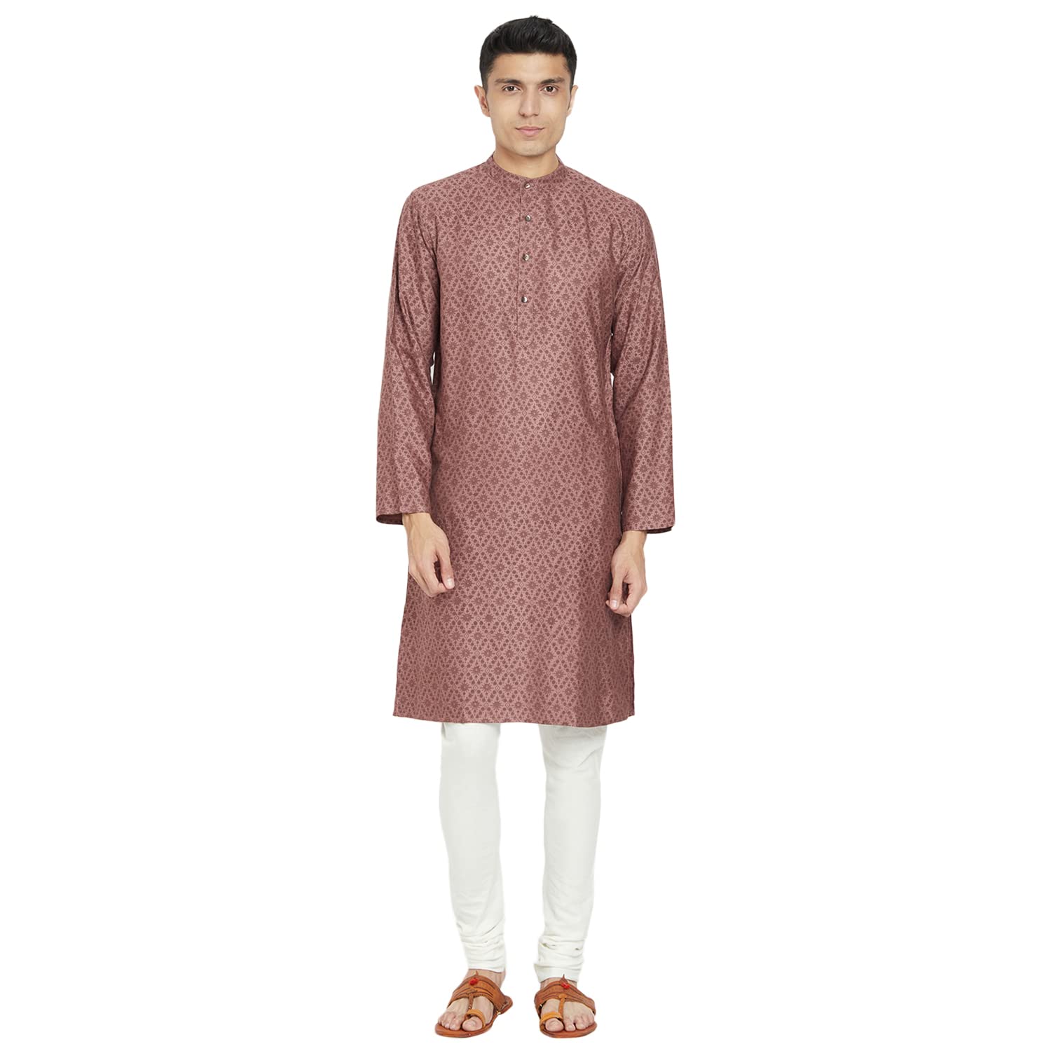 Fabindia MenS Viscose Silk Printed Slim Kurta_Purple_Xs