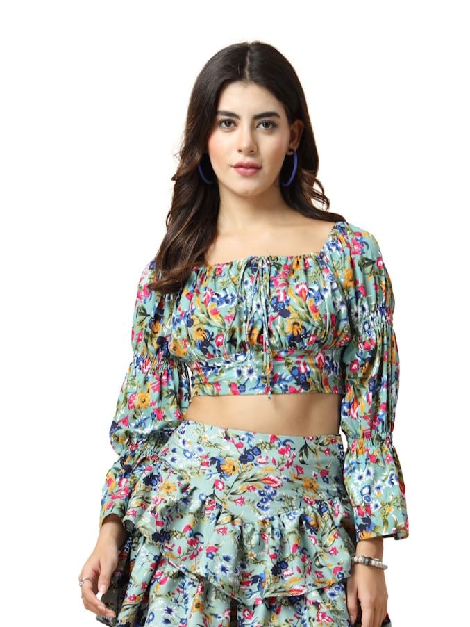 OOMPH! Full Sleeve Crop Top, Blue, mt910