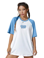 Juneberry 100% Pure Cotton Oversized Baggy Fit Drop Shoulderdutch Canalgraphic Printed Raglan Sleeves Boyfriend T-Shirt For Wome
