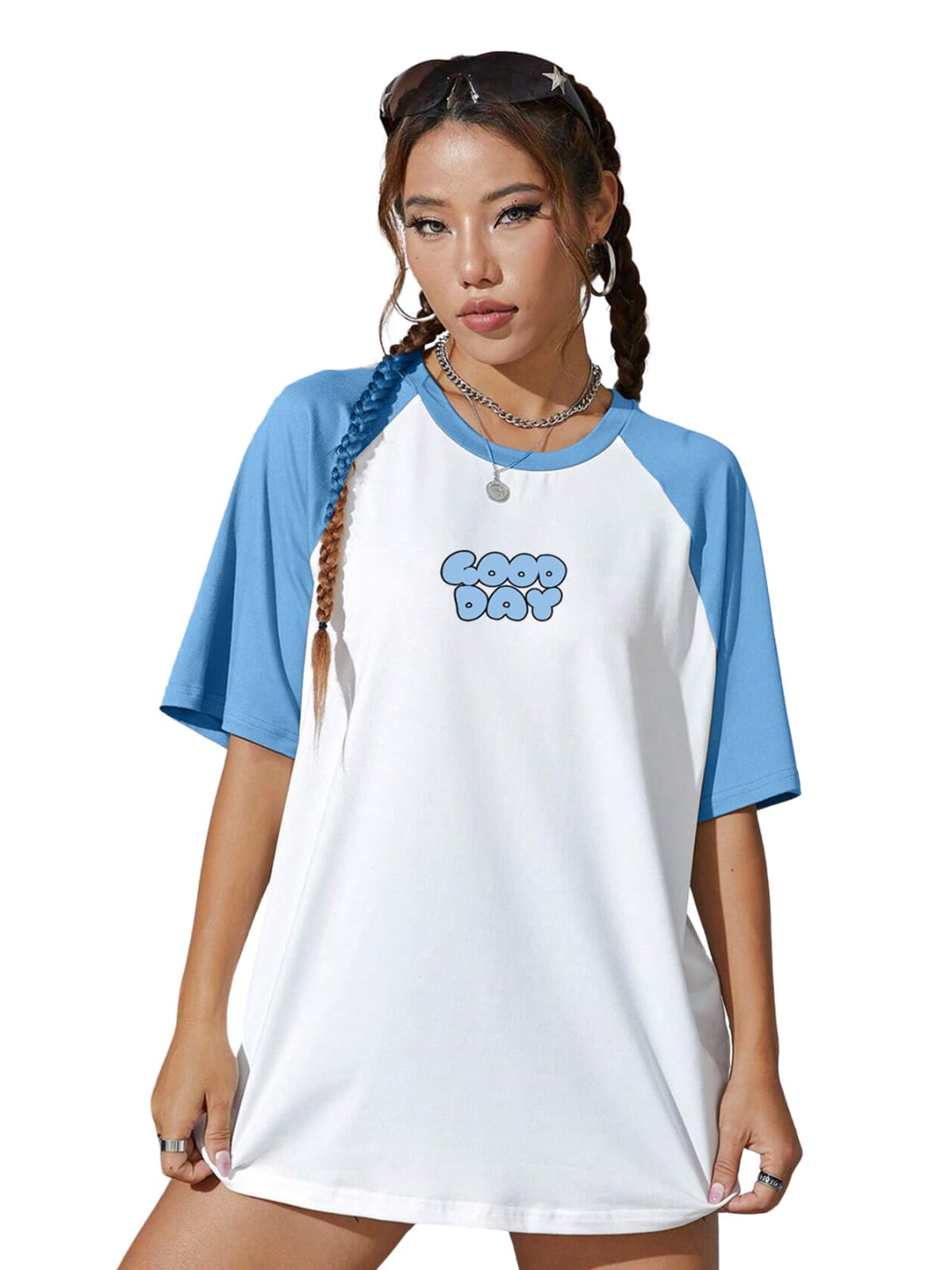 Juneberry 100% Pure Cotton Oversized Baggy Fit Drop Shoulderdutch Canalgraphic Printed Raglan Sleeves Boyfriend T-Shirt For Wome