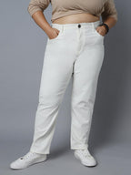High Star Women Plus Size Straight Fit High-Rise Clean Look Stretchable Jeans
