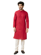 Manyavar MenS Cotton Solid Full Sleeves Knee Length Kurta Set (Red, Xl)