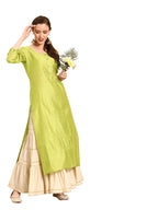 Varanga Olive Chanderi Straight Kurta With Wooden Bottons