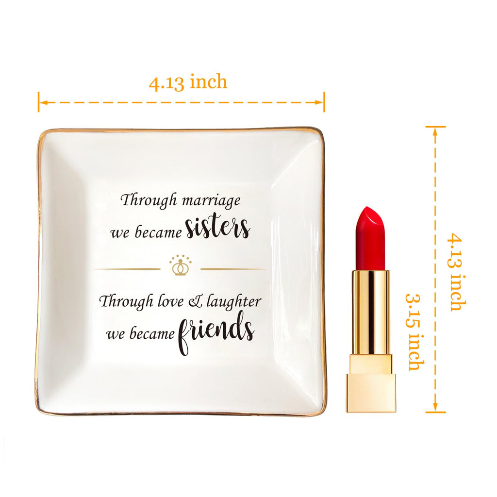 HOME SMILE Sister In Law Gifts-Ceramic Ring Dish Decorative Tray Gifts For Sister In Law, Valentine's Day Birthday Christmas Wed