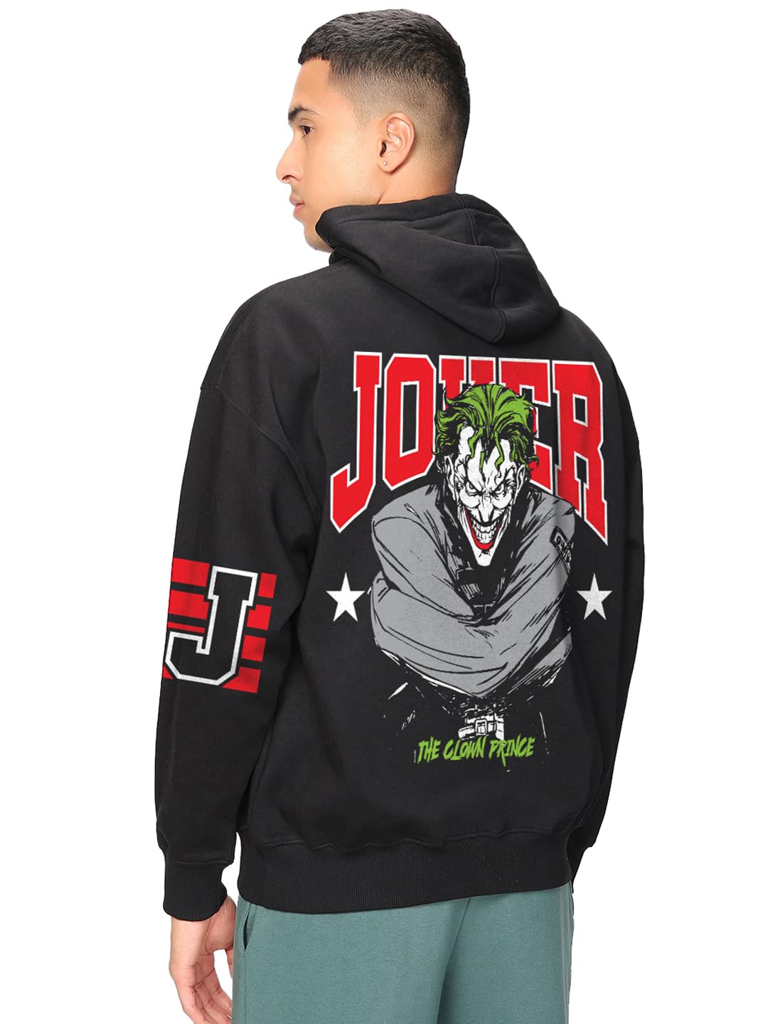 Bewakoof Heavy Duty 1.0 Official DC Merchandise Joker Mens Graphic Printed Oversized Fit Full Sleeve Fleece Hoodies_648578_Blac
