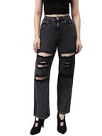 Kotty Women High Rise Cotton Lycra Distressed Jeans Onyx Black