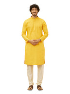 Manyavar MenS Mustard Cotton Self Design Kurta Pyjama Set