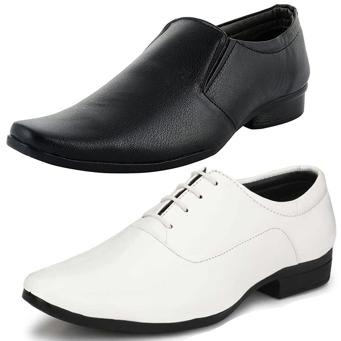 Unique Formal Shoes/Party Shoes/ 2 Shoes Combo with Free Belt for Men and Boys (BAZAAR8289_VTR006Wht2003Blk) Multicolor 9