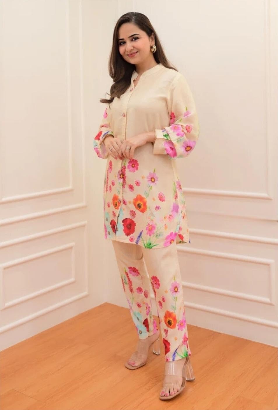 Leriya Fashion Ethnic Co Ord Set for Women Kurta Set for Women | 2 Piece Kurta Set | Kurta with Pant for Women | Co-ord Set (Lar