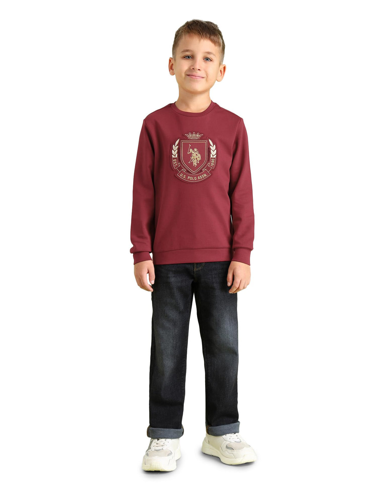 U.S. Polo Assn. Kids Regular fit Cotton Crew Neck Sweatshirts (UKSWS0232_Red_1314Y) 13-14