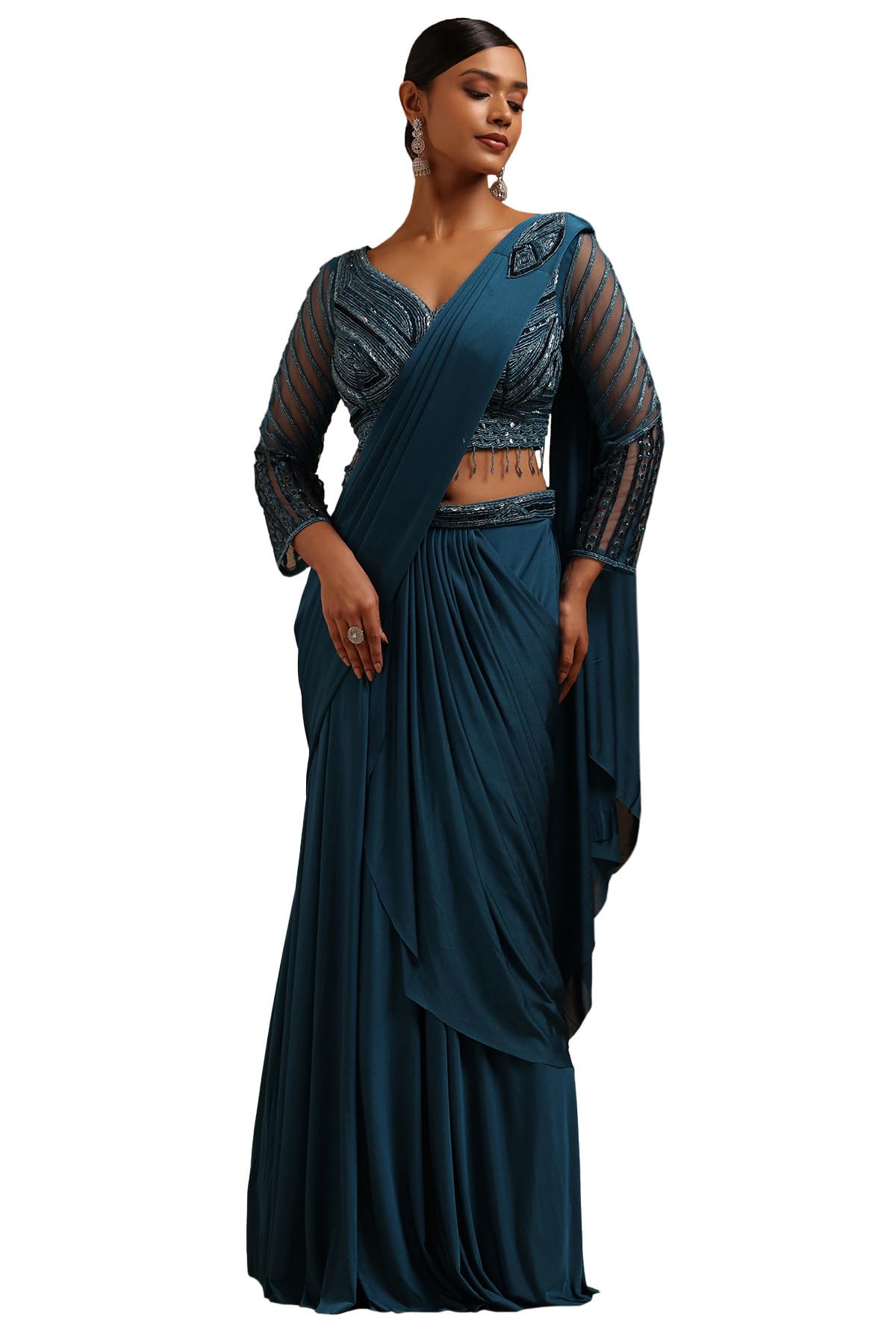 Soch Women Spandex Solid Ready-to-Wear Saree