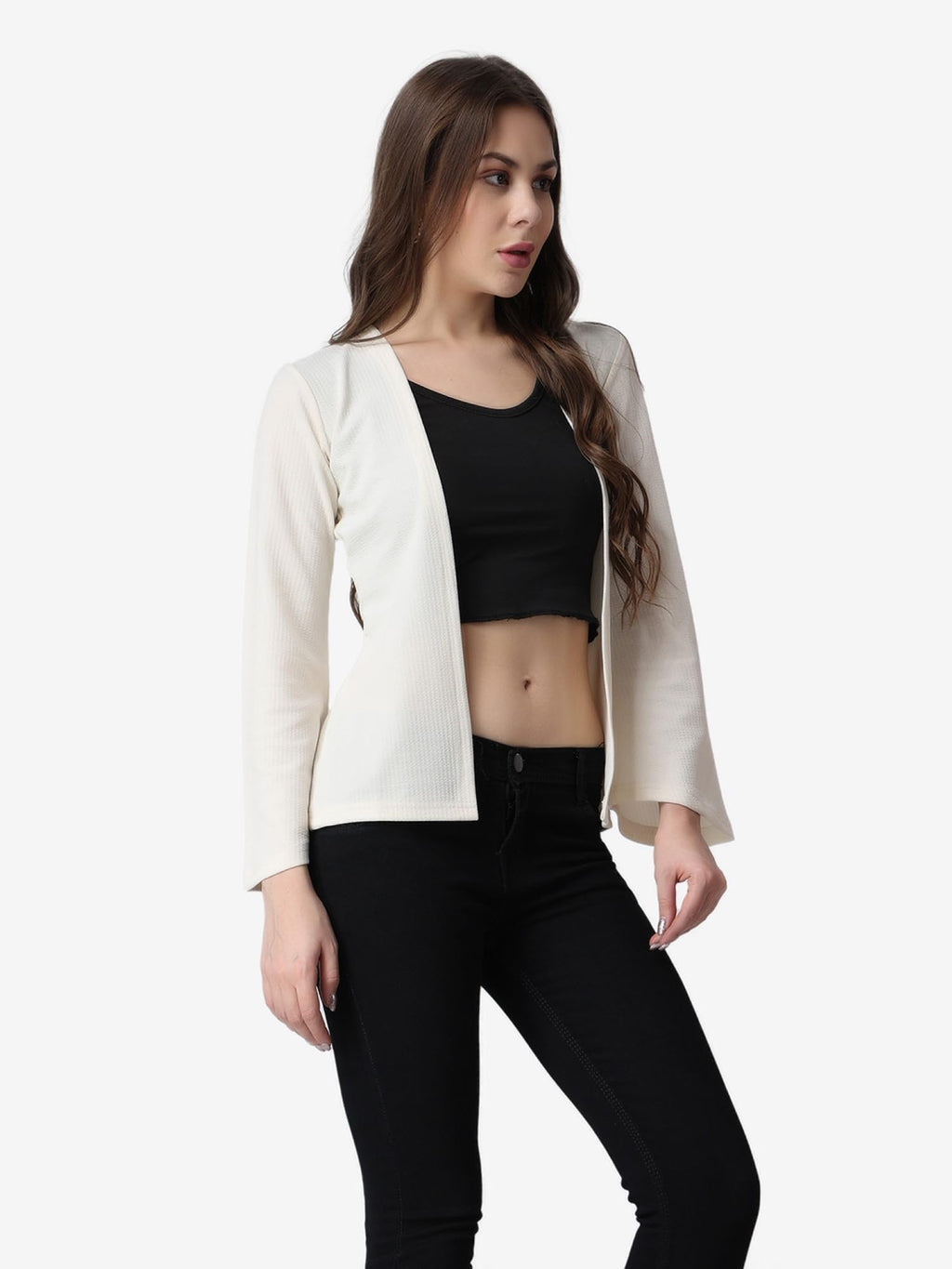 POPWINGS Casual Black Solid Front Open Shrug for Women | Latest Stylish Summer Wear Shrugs for Women | Hip-Length Women Shrug wi